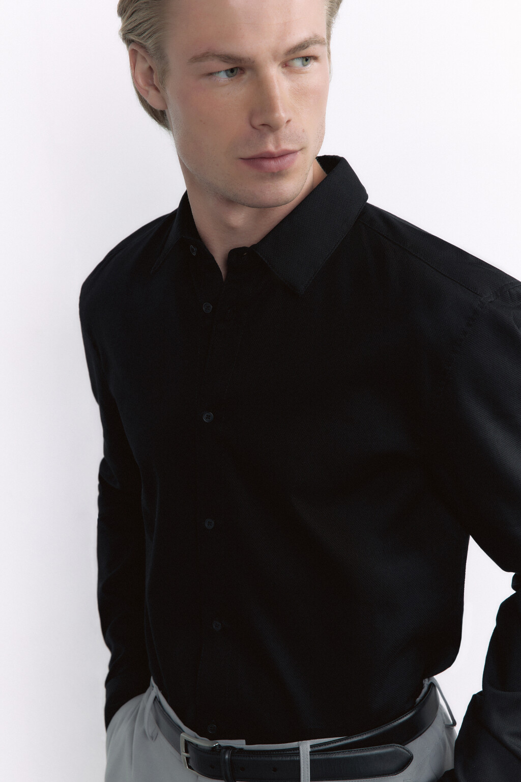 Рубашка прямая жаккардовая классического кроя - цвет черный - 8