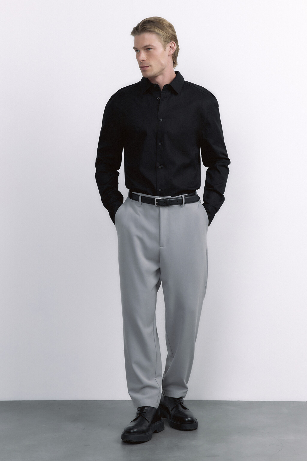 Рубашка прямая жаккардовая классического кроя - цвет черный - 9