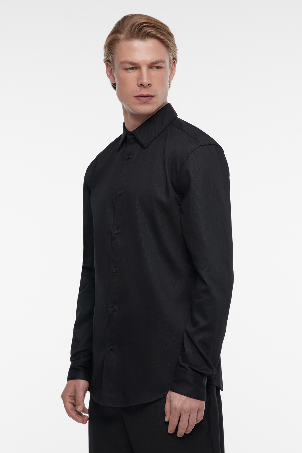 Рубашка прямая жаккардовая классического кроя - цвет черный - 3