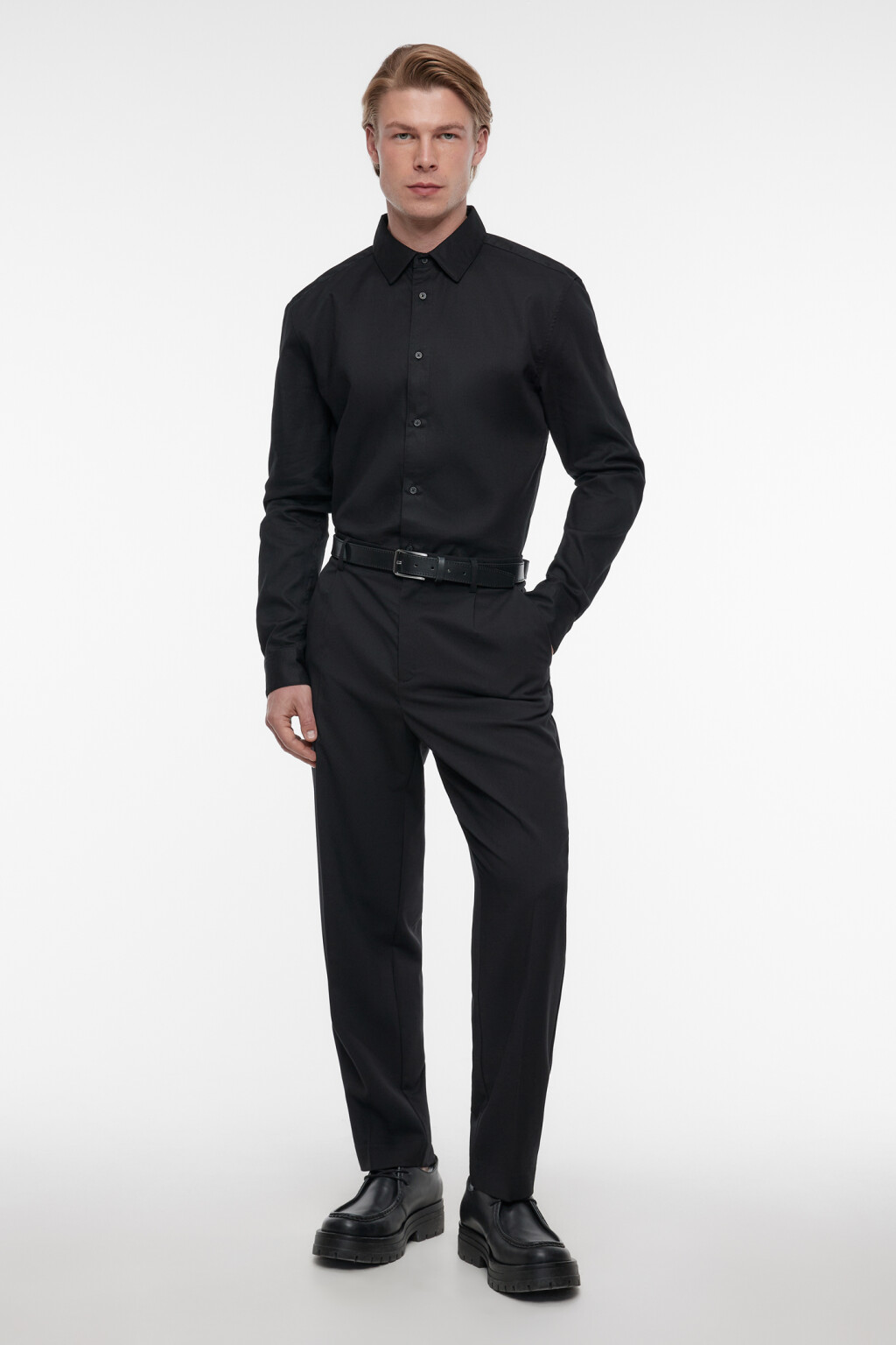Рубашка прямая жаккардовая классического кроя - цвет черный - 1