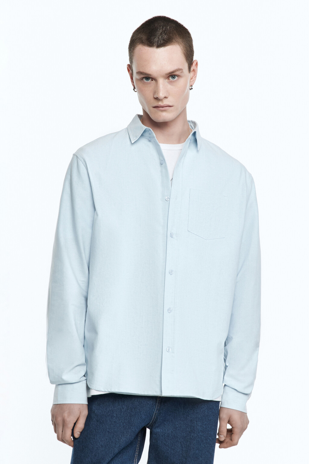 Рубашка Oxford прямая с нагрудным карманом - цвет голубой - 2