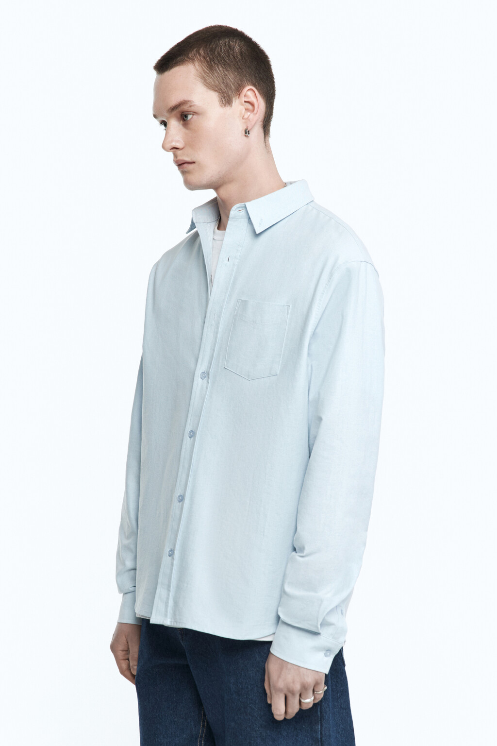 Рубашка Oxford прямая с нагрудным карманом - цвет голубой - 3
