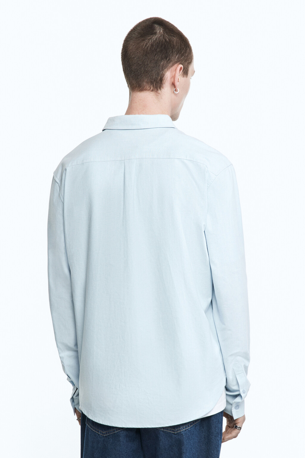 Рубашка Oxford прямая с нагрудным карманом - цвет голубой - 4