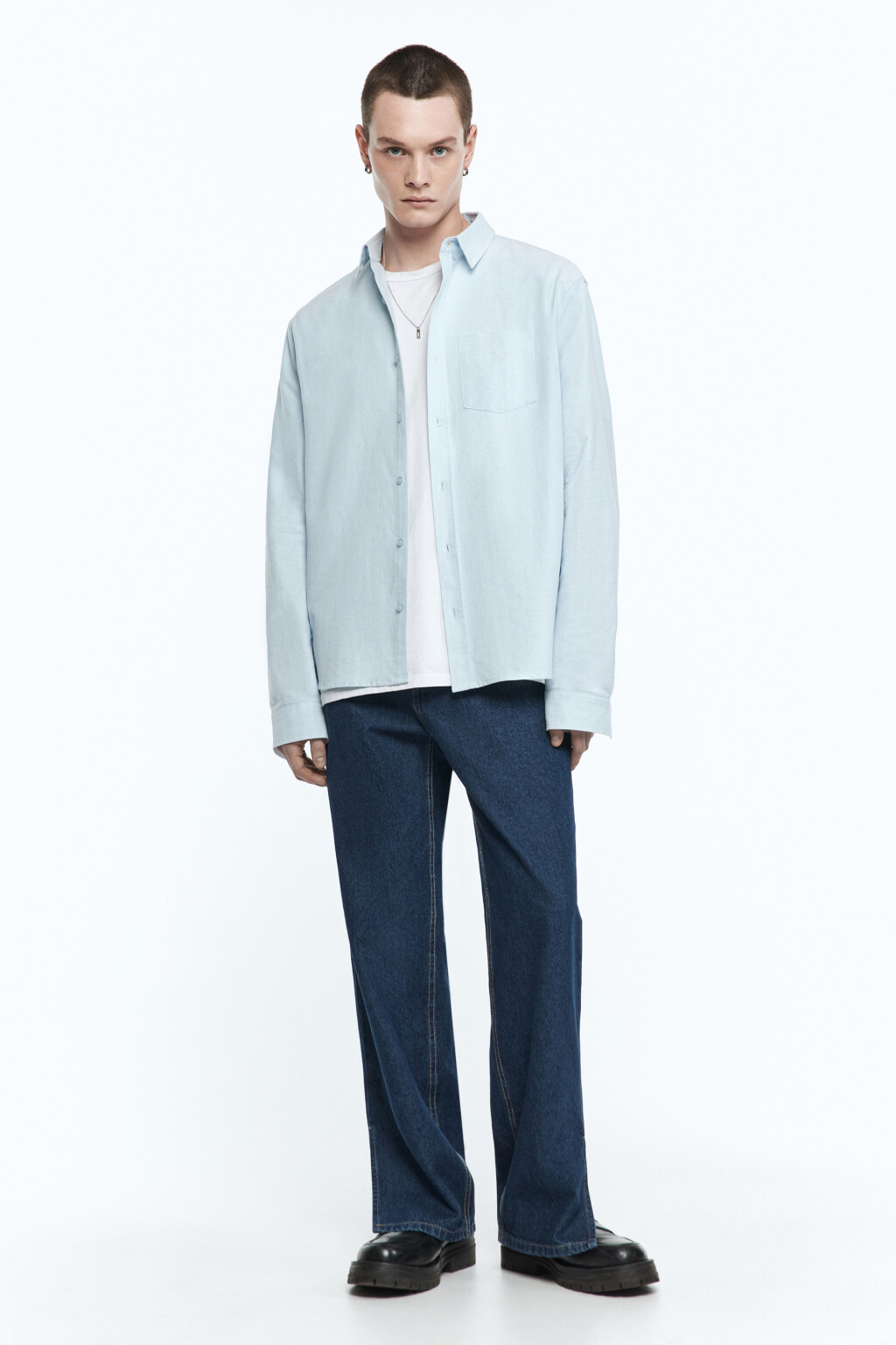 Рубашка Oxford прямая с нагрудным карманом - цвет голубой - 5