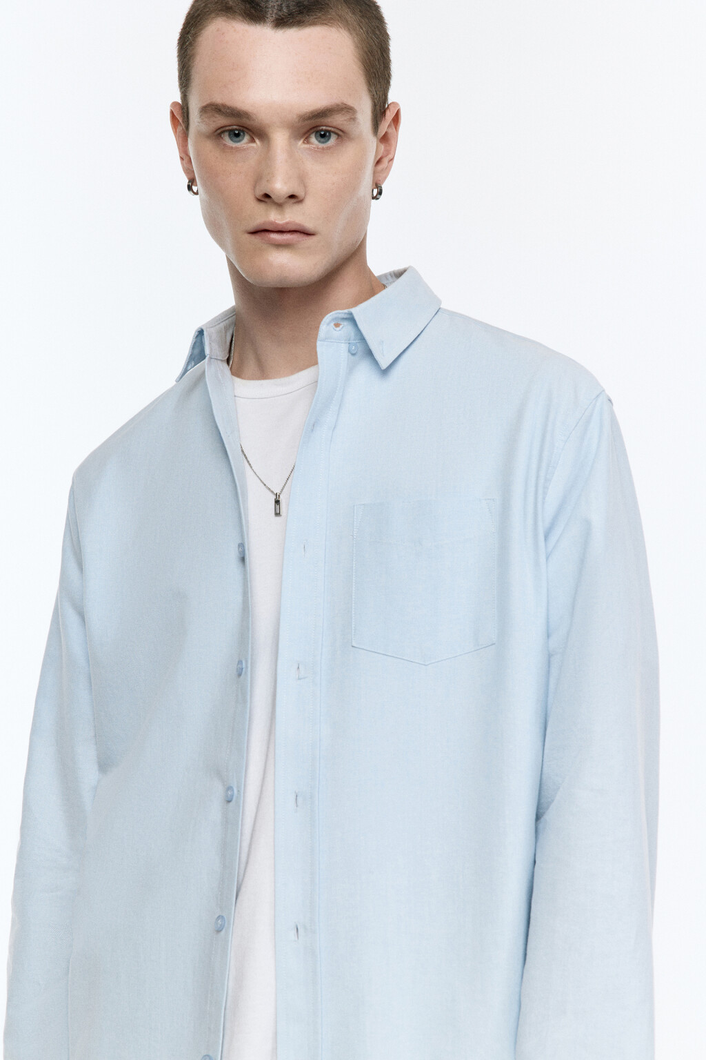 Рубашка Oxford прямая с нагрудным карманом - цвет голубой - 6