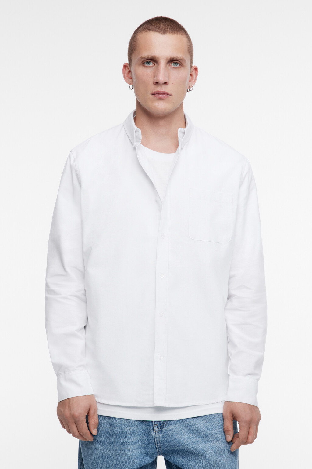 Рубашка Oxford прямая с нагрудным карманом - цвет белый - 2