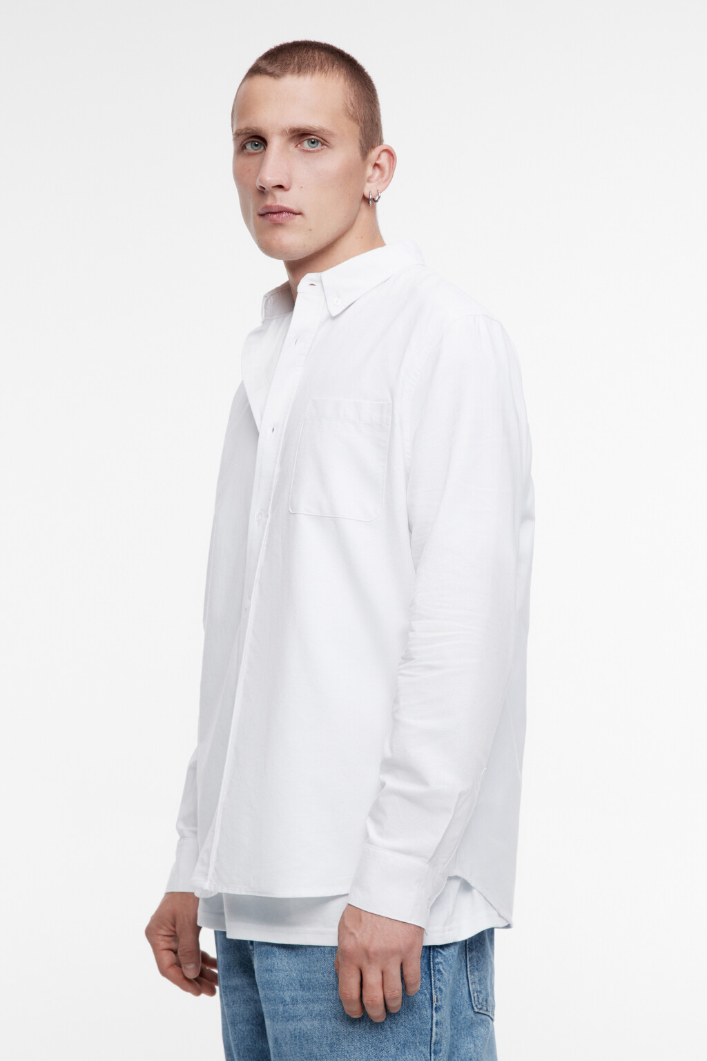 Рубашка Oxford прямая с нагрудным карманом - цвет белый - 3