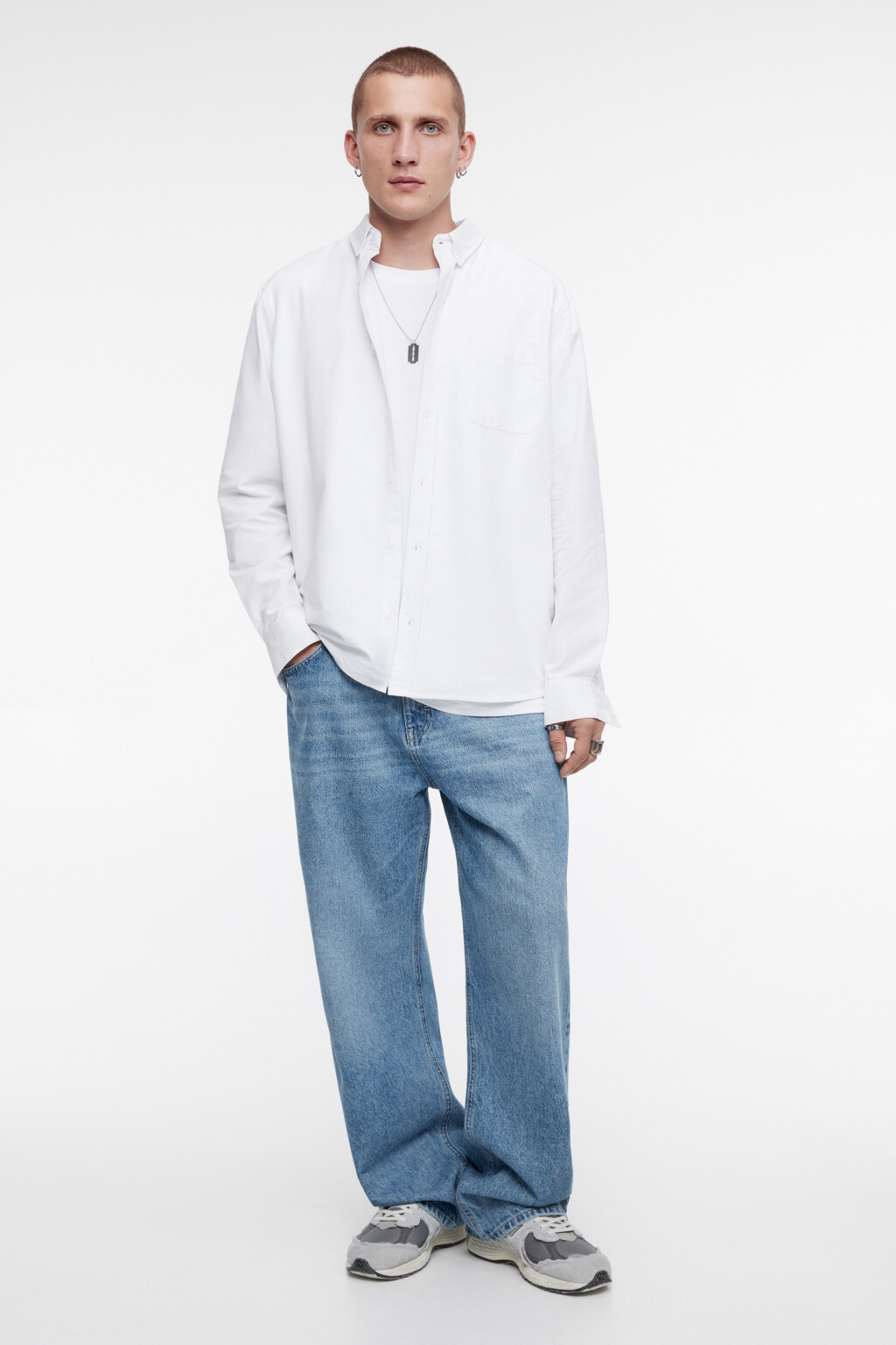 Рубашка Oxford прямая с нагрудным карманом - цвет белый - 5