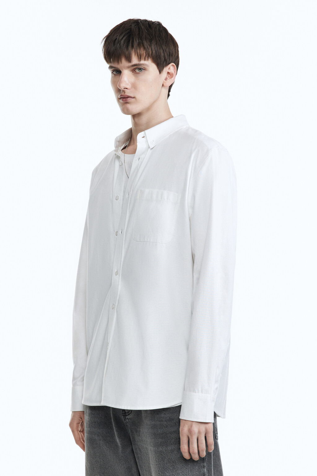 Рубашка Oxford прямая с нагрудным карманом - цвет белый - 3