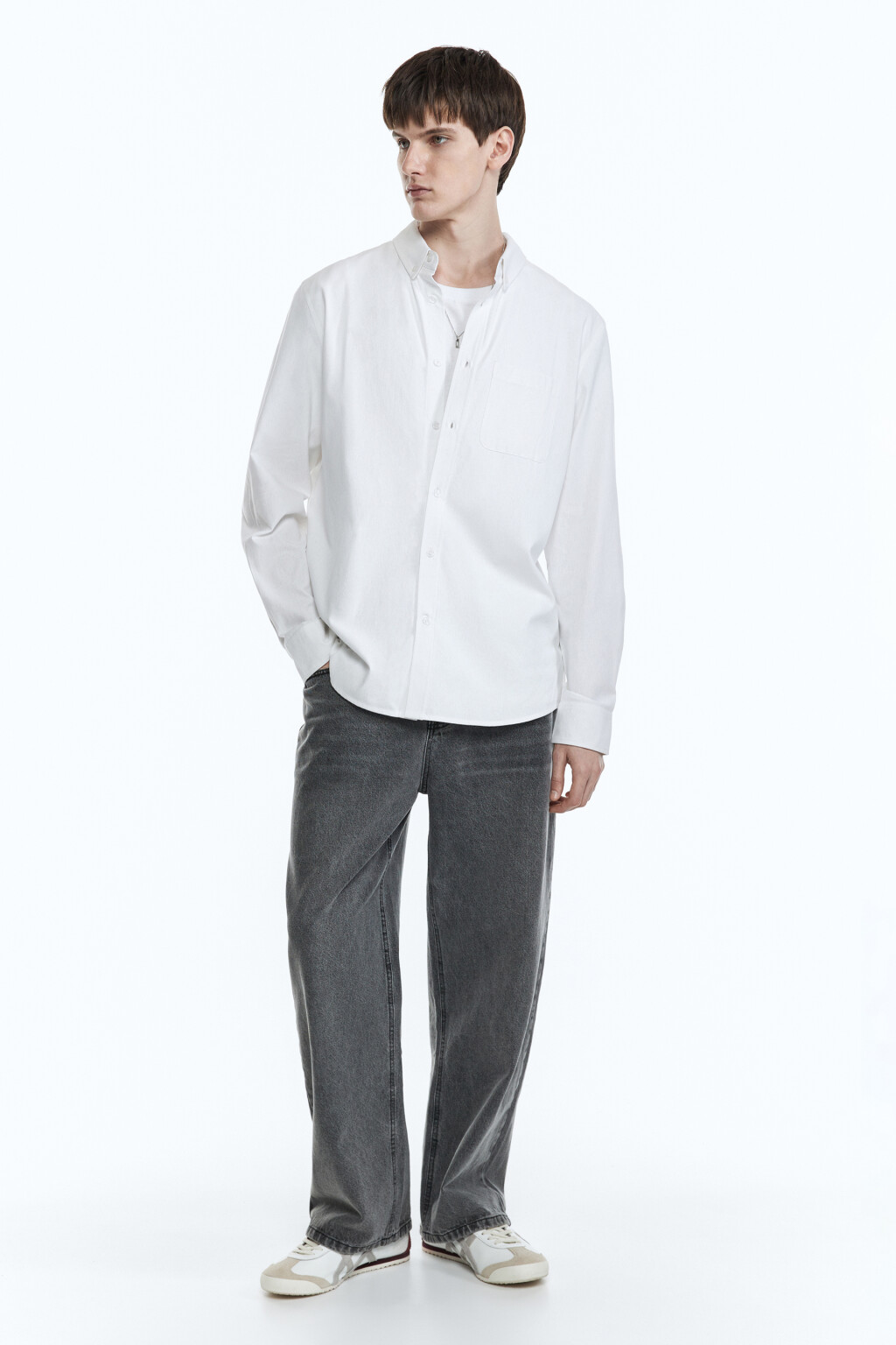 Рубашка Oxford прямая с нагрудным карманом - цвет белый - 5