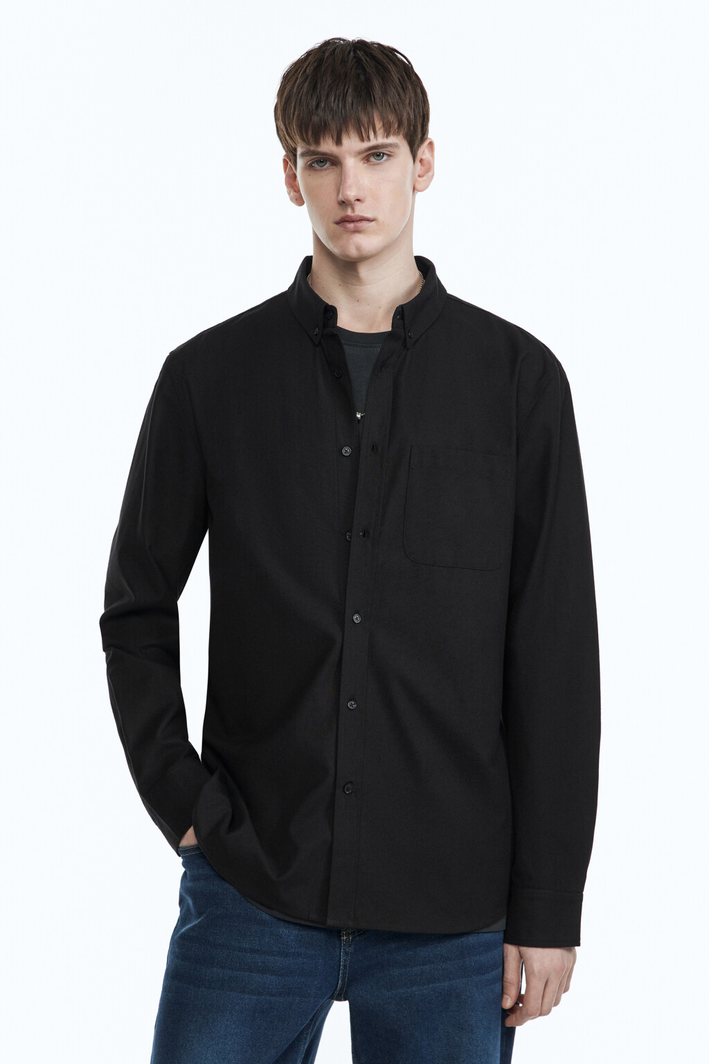 Рубашка Oxford прямая с нагрудным карманом - цвет черный - 2
