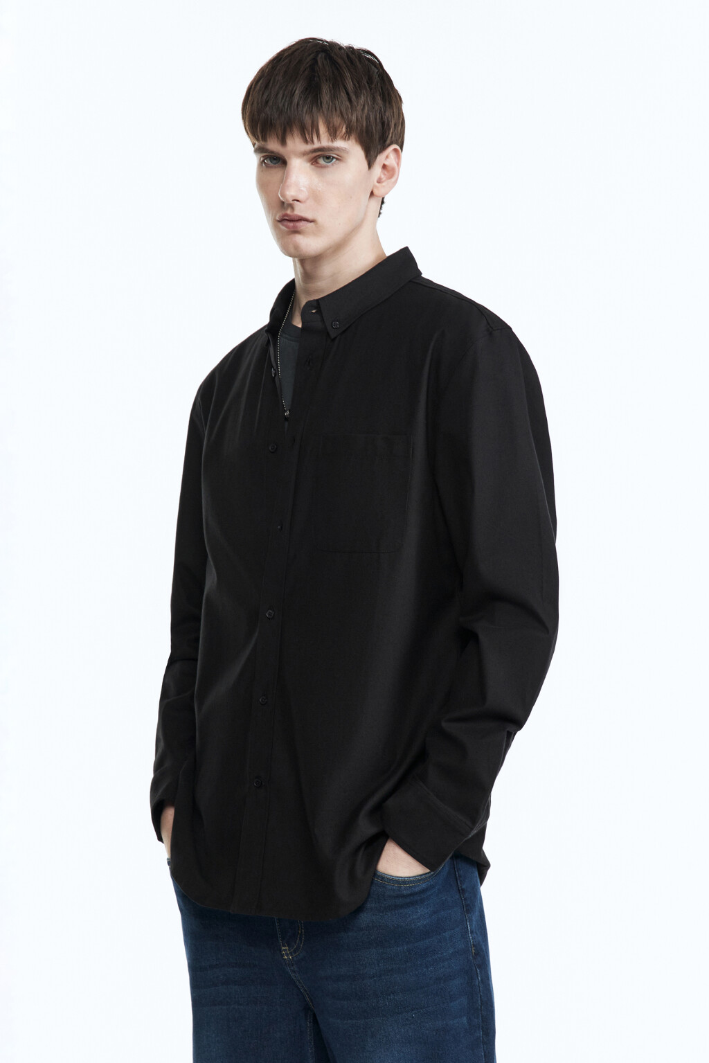 Рубашка Oxford прямая с нагрудным карманом - цвет черный - 3