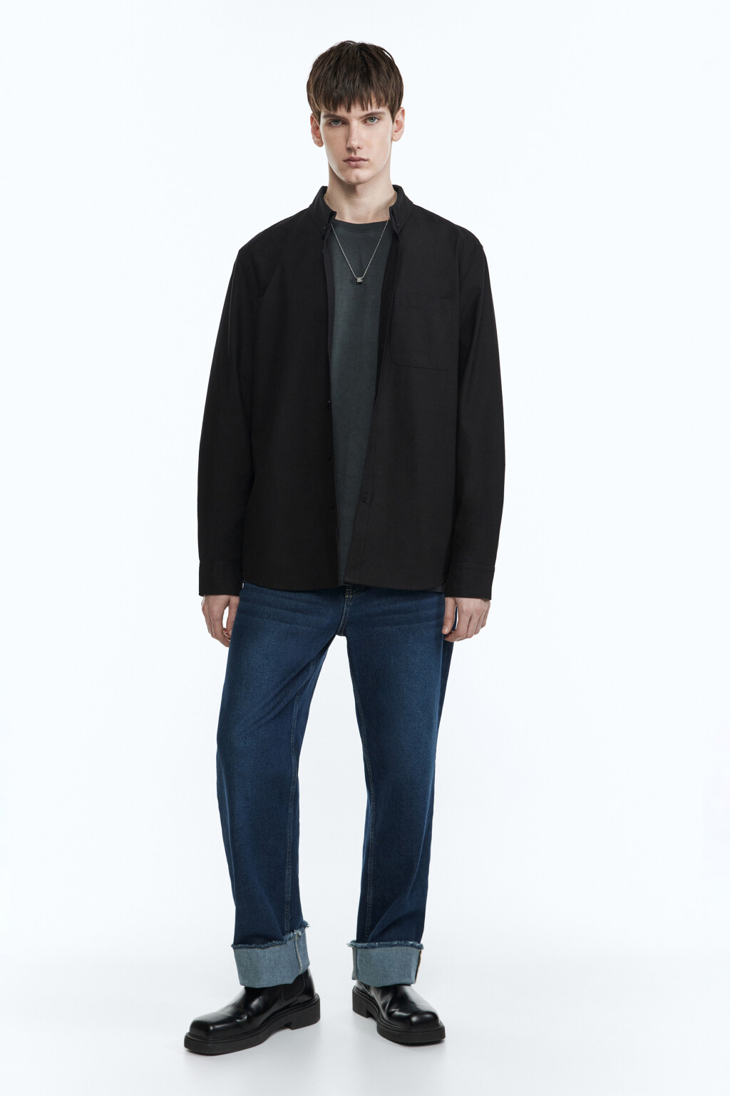 Рубашка Oxford прямая с нагрудным карманом - цвет черный - 5