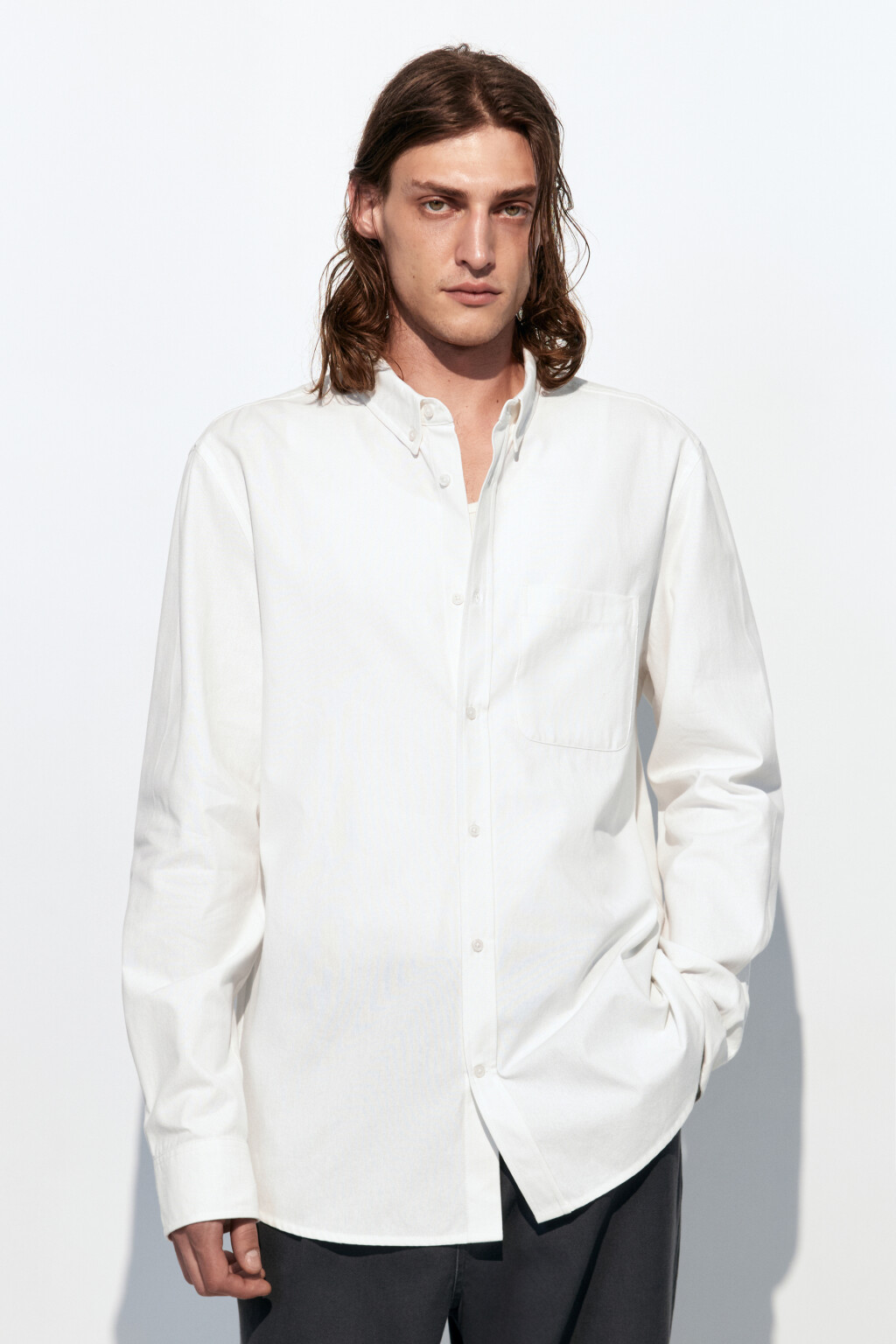 Рубашка Oxford прямая с нагрудным карманом - цвет белый - 2