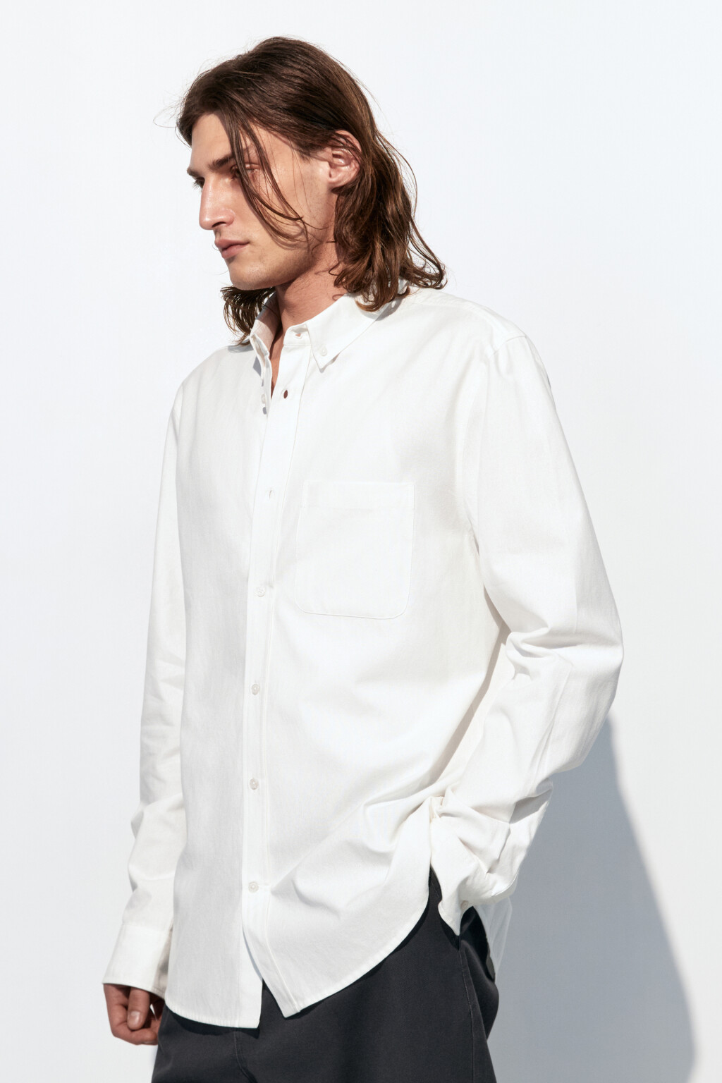 Рубашка Oxford прямая с нагрудным карманом - цвет белый - 3