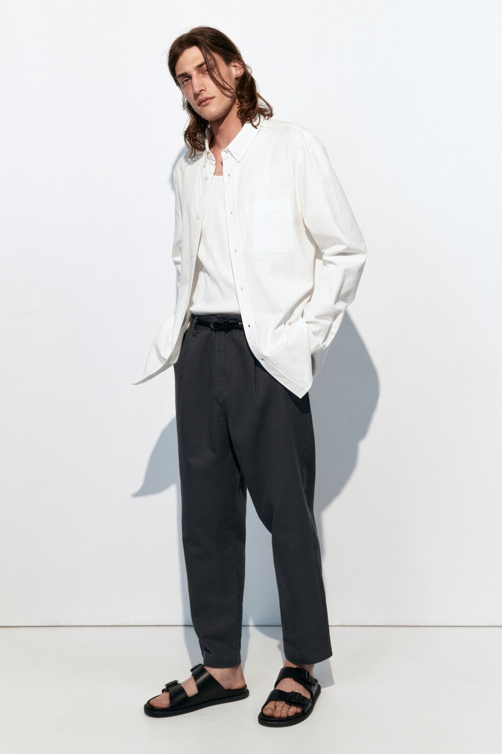 Рубашка Oxford прямая с нагрудным карманом - цвет белый - 5