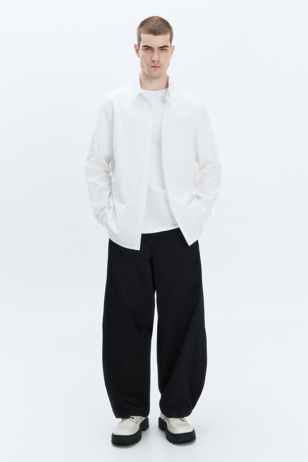 Рубашка Oxford прямая с нагрудным карманом - цвет белый - 5