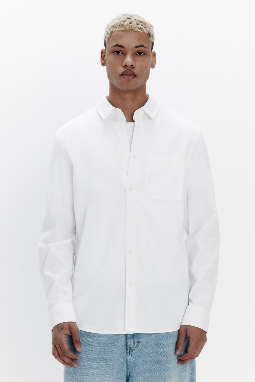 Рубашка Oxford прямая с нагрудным карманом - цвет белый - 2