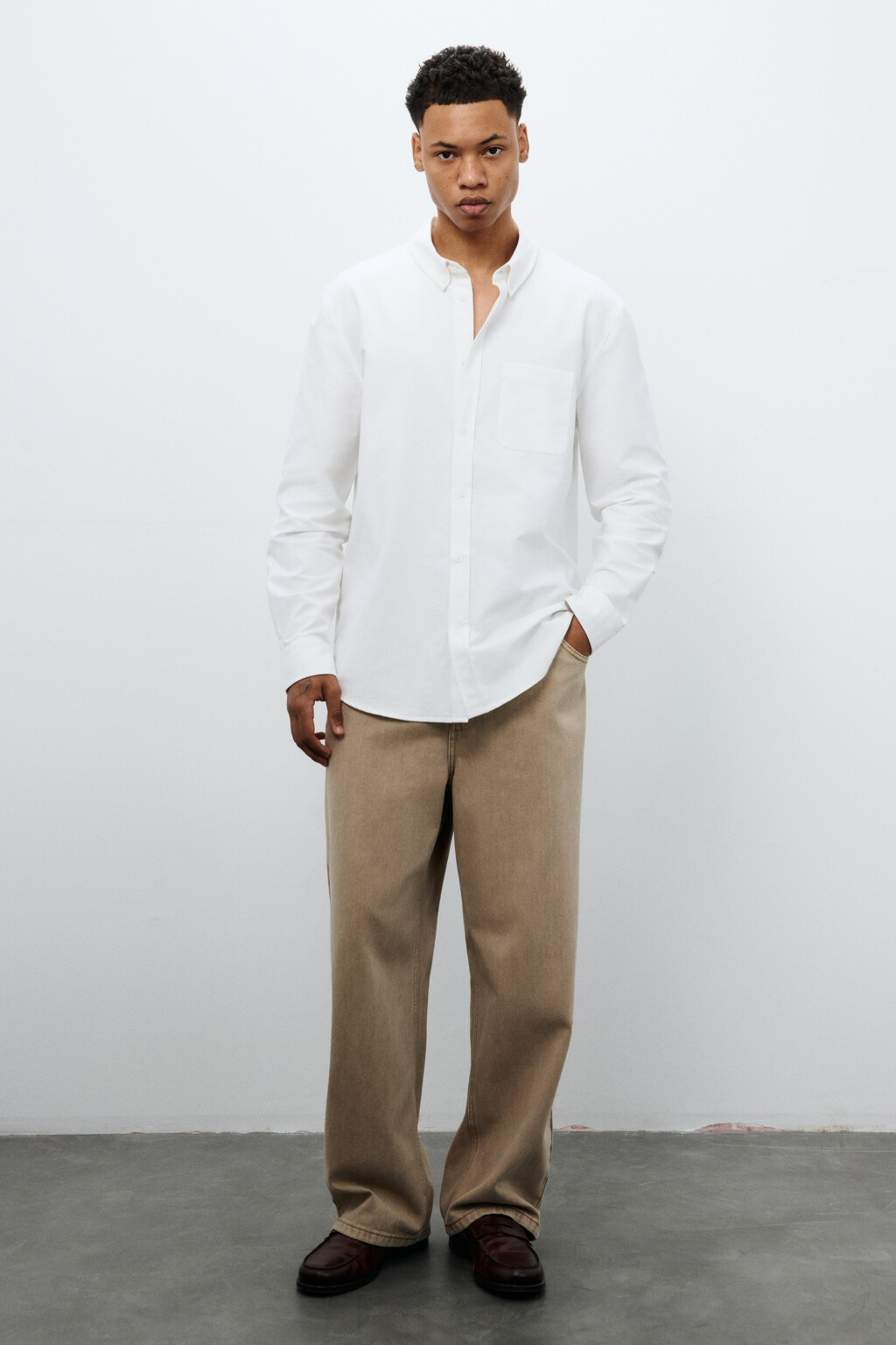 Рубашка oxford с нагрудным карманом - цвет белый - 4