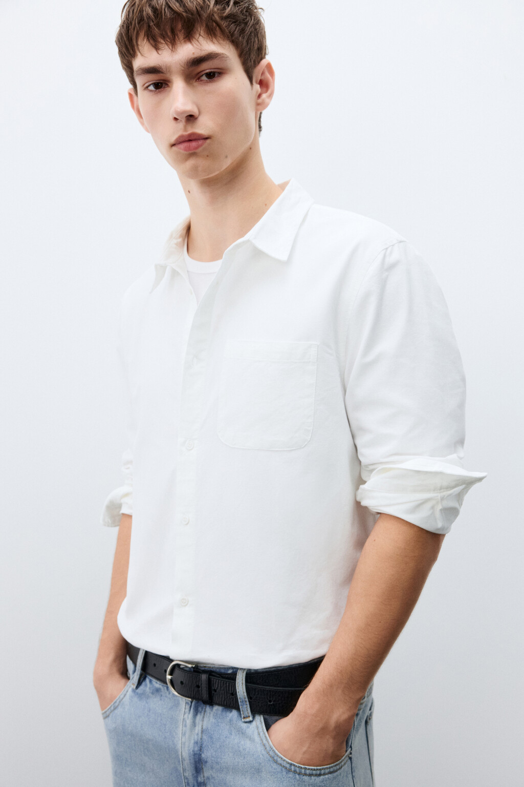 Рубашка oxford с нагрудным карманом - цвет белый - 1