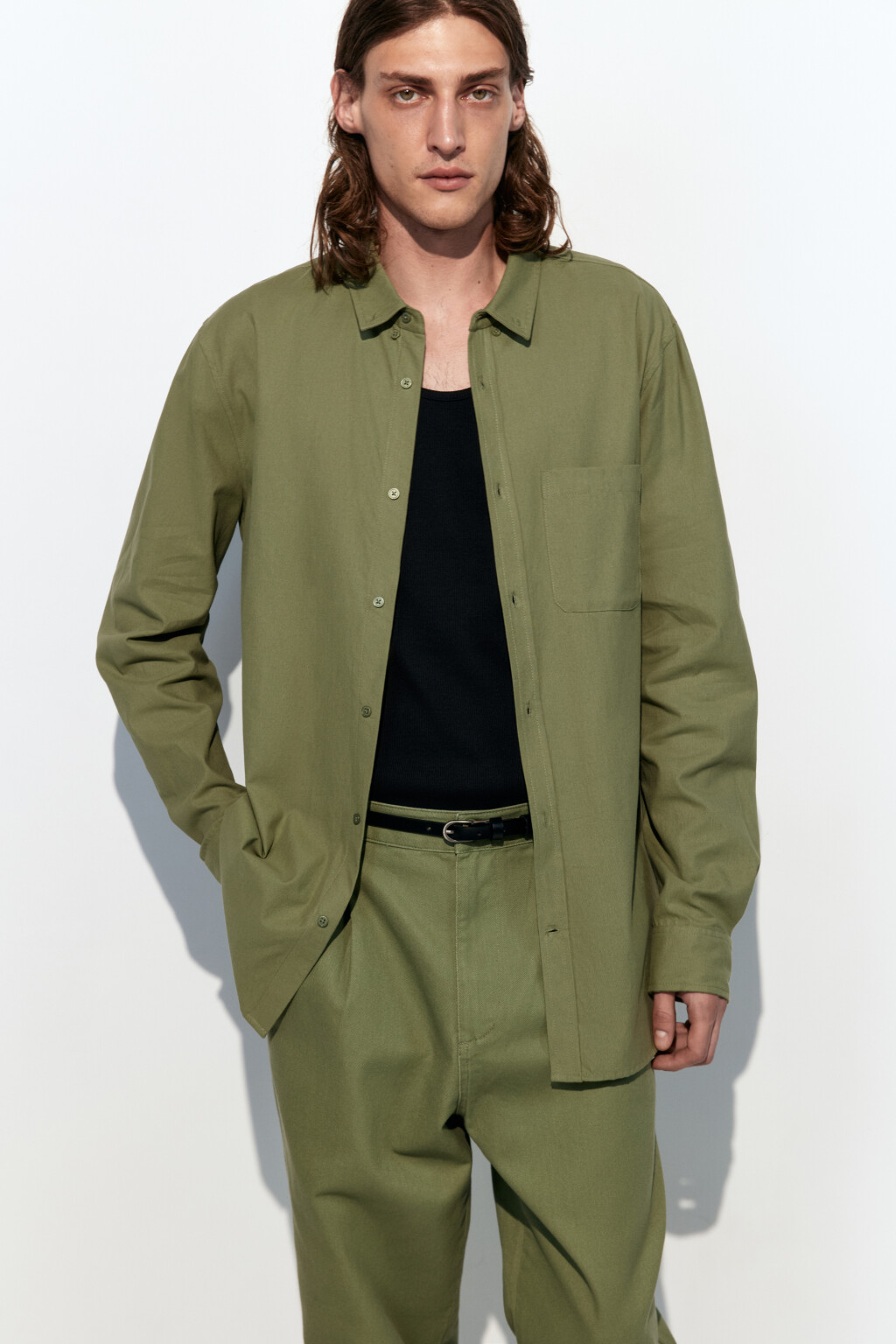 Рубашка Oxford прямая с нагрудным карманом - цвет зеленый - 1