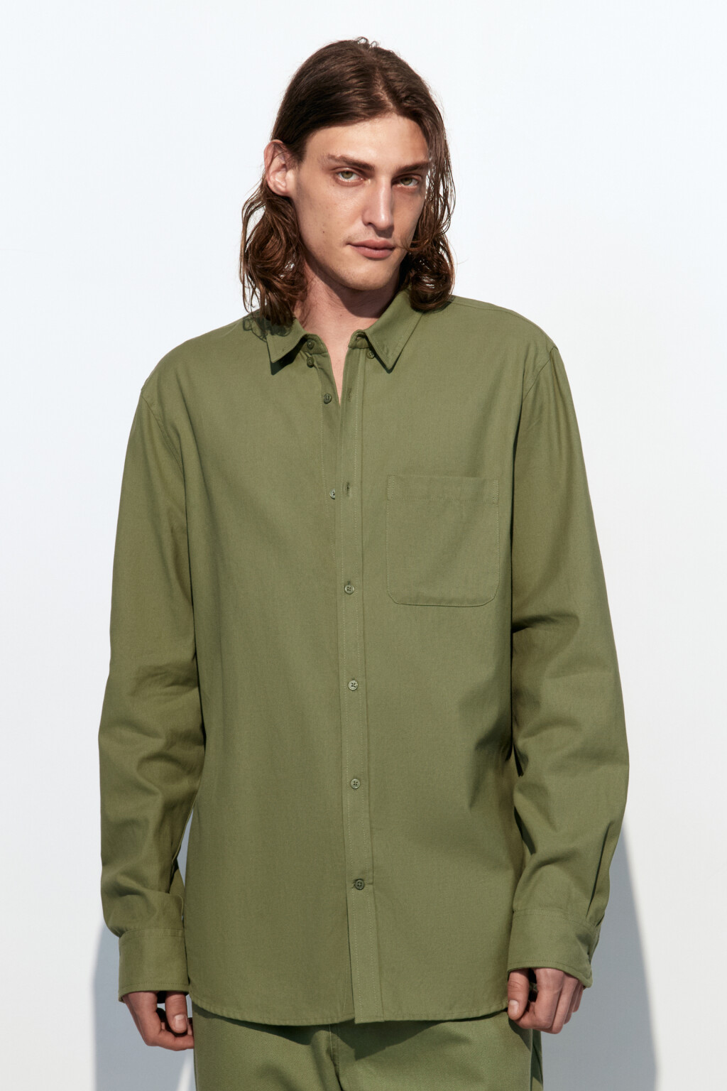 Рубашка Oxford прямая с нагрудным карманом - цвет зеленый - 2