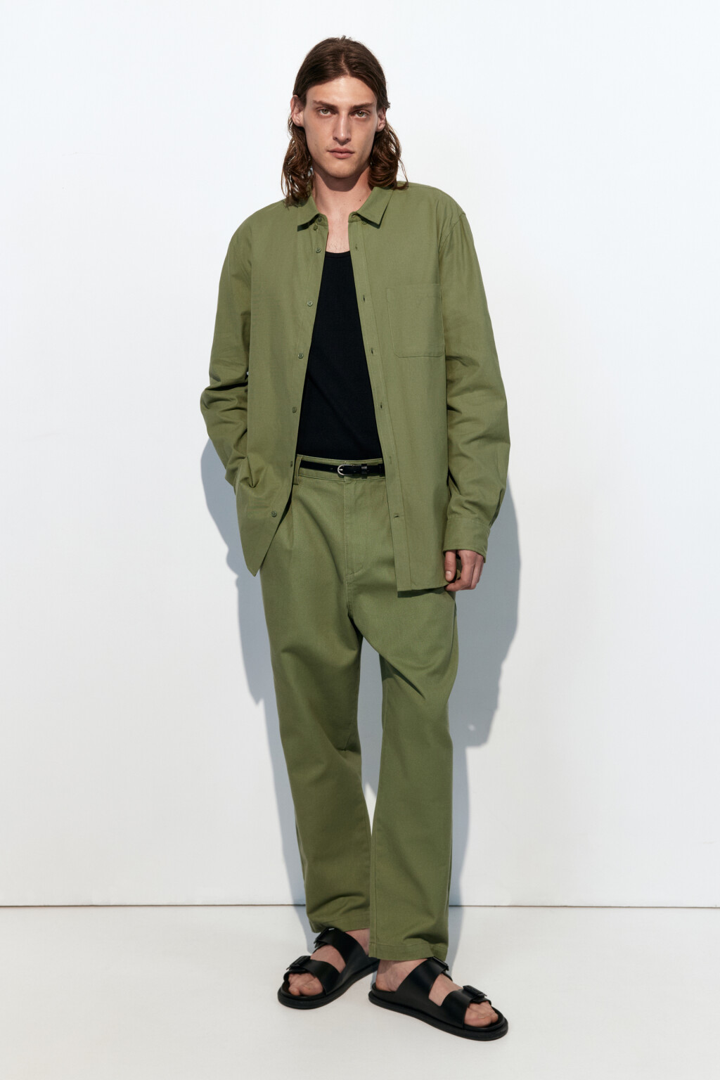 Рубашка Oxford прямая с нагрудным карманом - цвет зеленый - 5