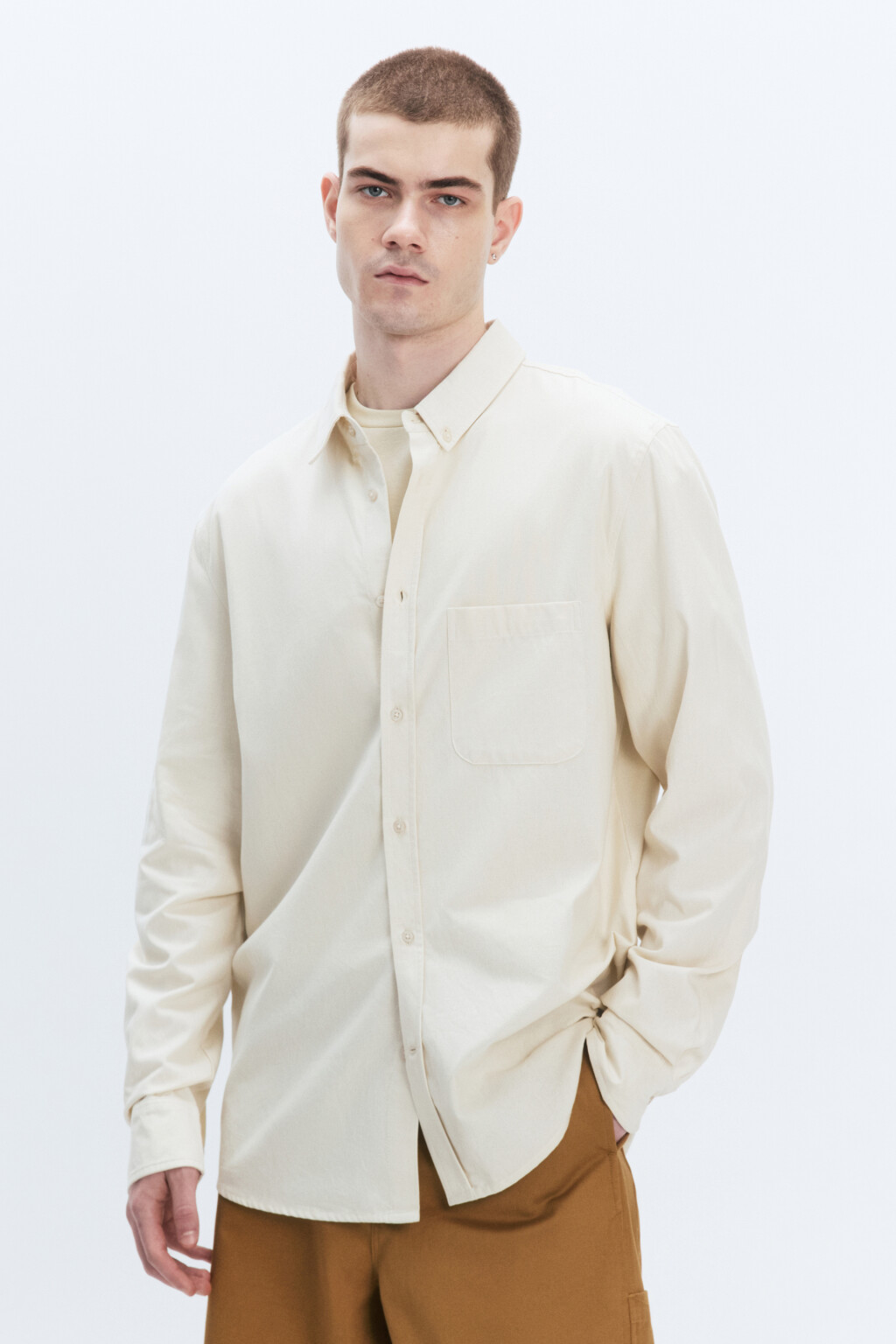 Рубашка Oxford прямая с нагрудным карманом - цвет молочный - 3
