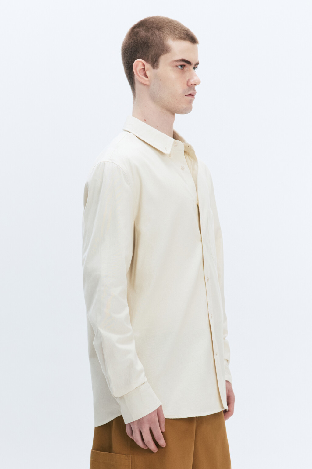 Рубашка Oxford прямая с нагрудным карманом - цвет молочный - 4