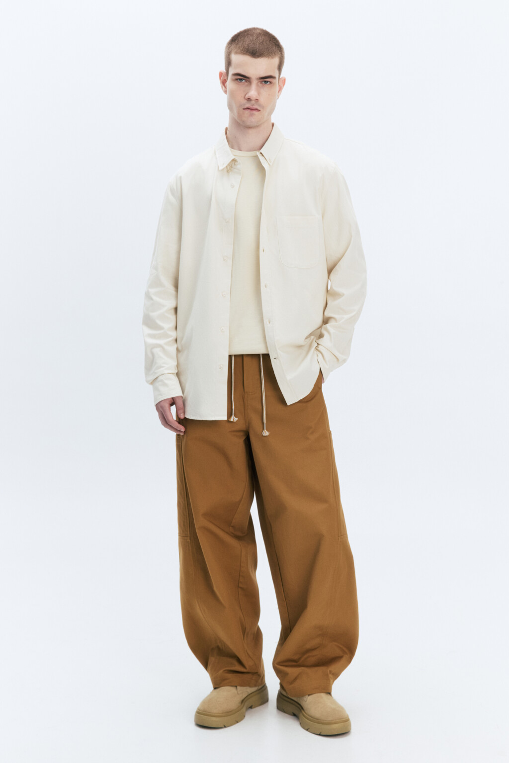 Рубашка Oxford прямая с нагрудным карманом - цвет молочный - 6