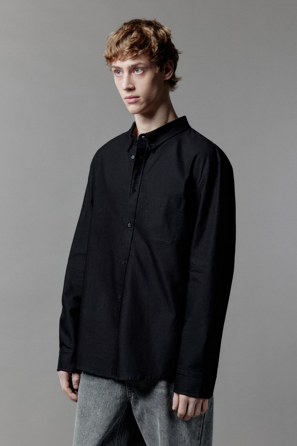 Рубашка Oxford прямая с нагрудным карманом - цвет черный - 3