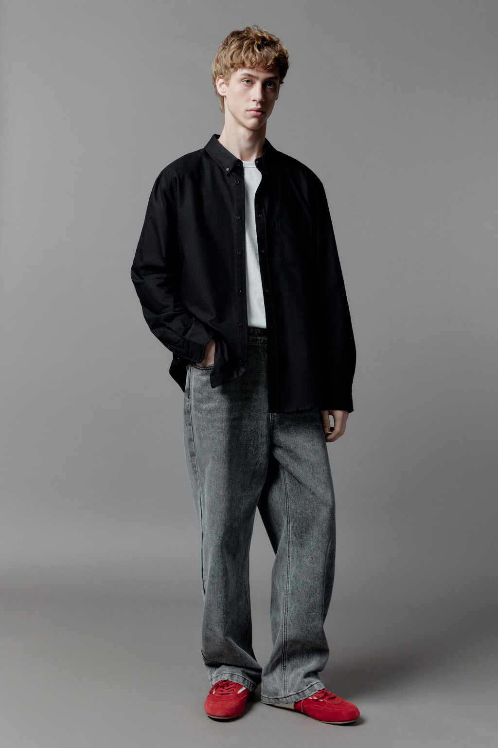 Рубашка Oxford прямая с нагрудным карманом - цвет черный - 5