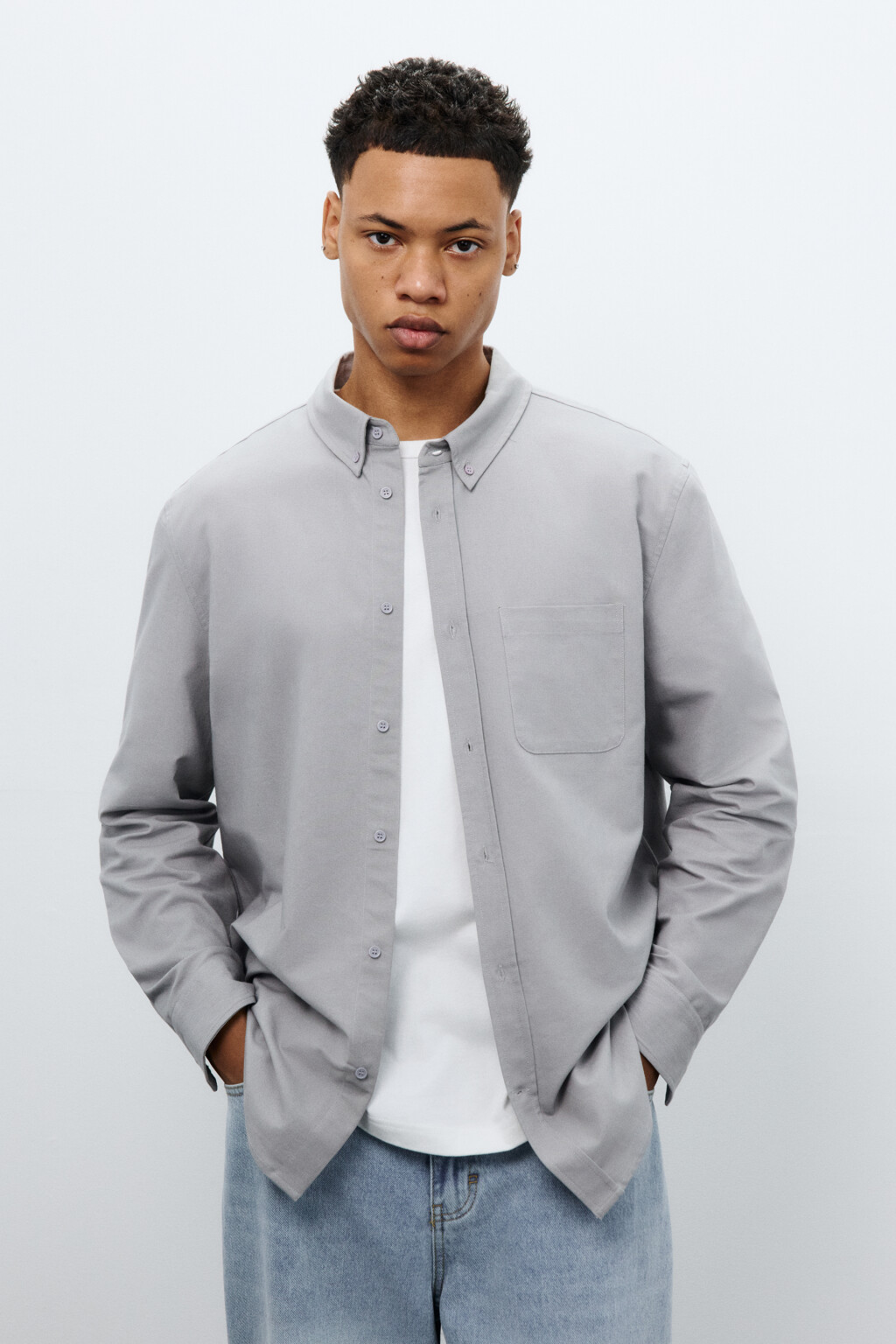 Рубашка oxford с нагрудным карманом - цвет серый - 1