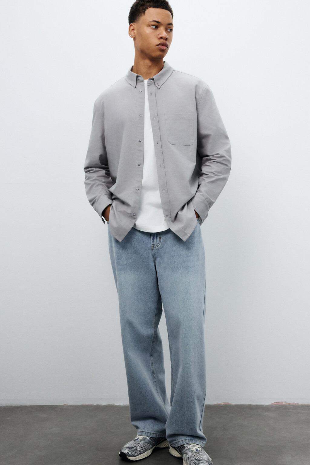 Рубашка oxford с нагрудным карманом - цвет серый - 2