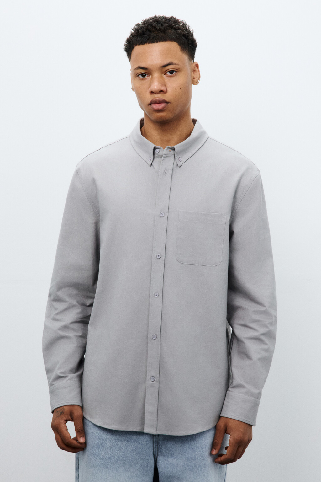 Рубашка oxford с нагрудным карманом - цвет серый - 3