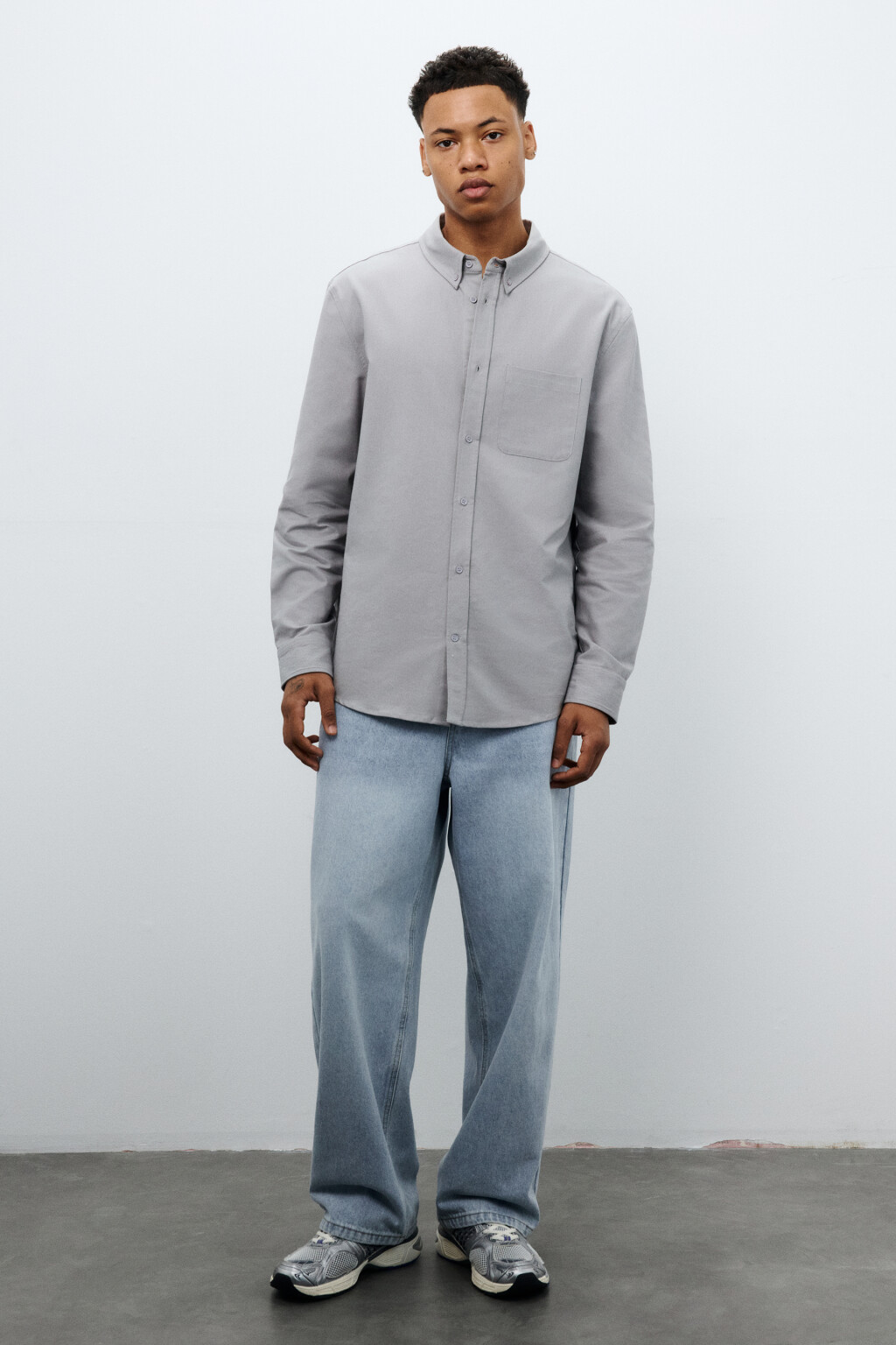 Рубашка oxford с нагрудным карманом - цвет серый - 5