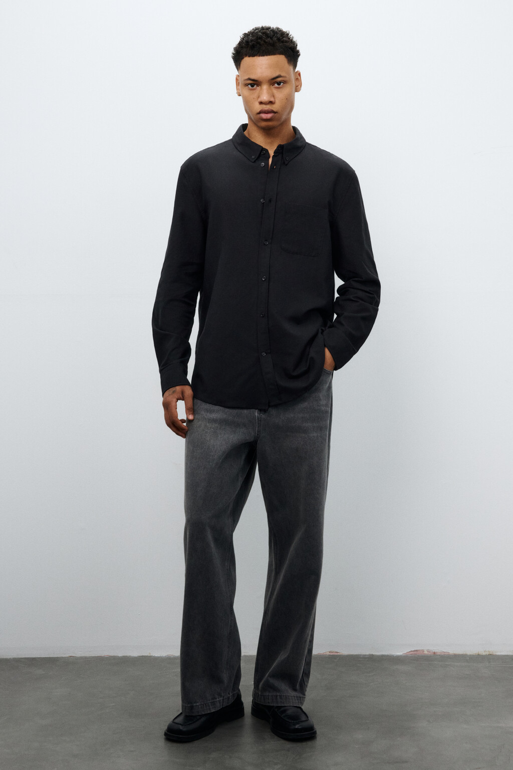 Рубашка oxford с нагрудным карманом - цвет черный - 4