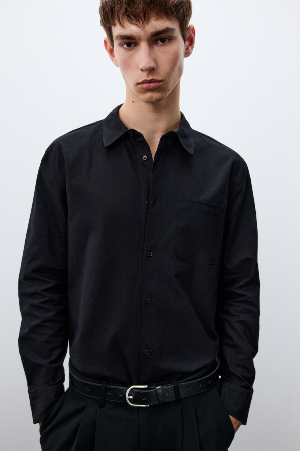Рубашка oxford с нагрудным карманом - цвет черный - 2