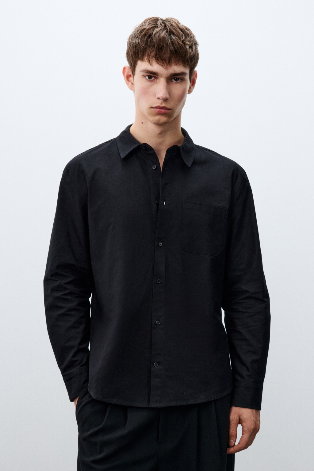 Рубашка oxford с нагрудным карманом - цвет черный - 3