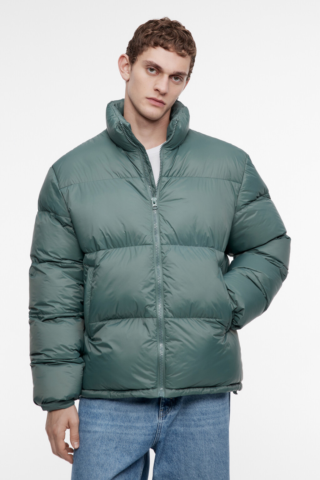 Куртка-пуховик стеганая с воротником-стойкой - цвет зеленый - 2