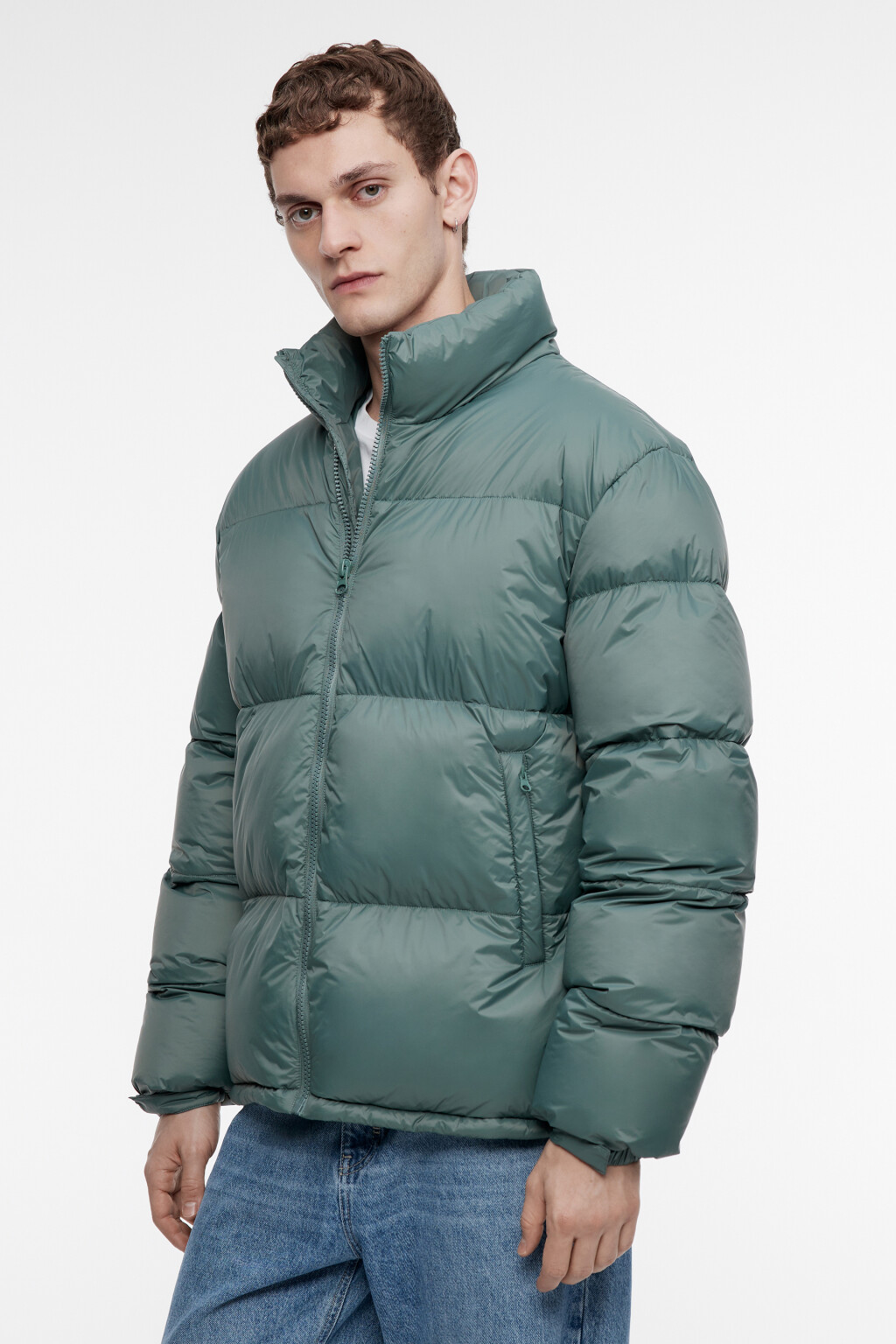 Куртка-пуховик стеганая с воротником-стойкой - цвет зеленый - 3