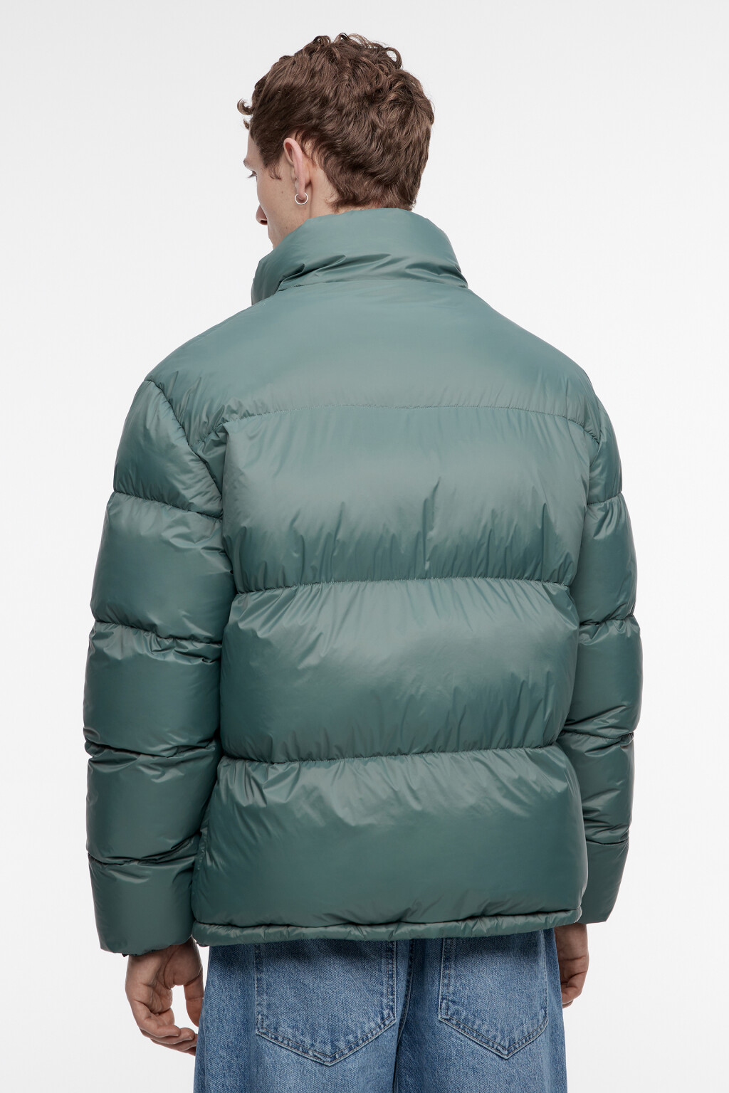 Куртка-пуховик стеганая с воротником-стойкой - цвет зеленый - 4