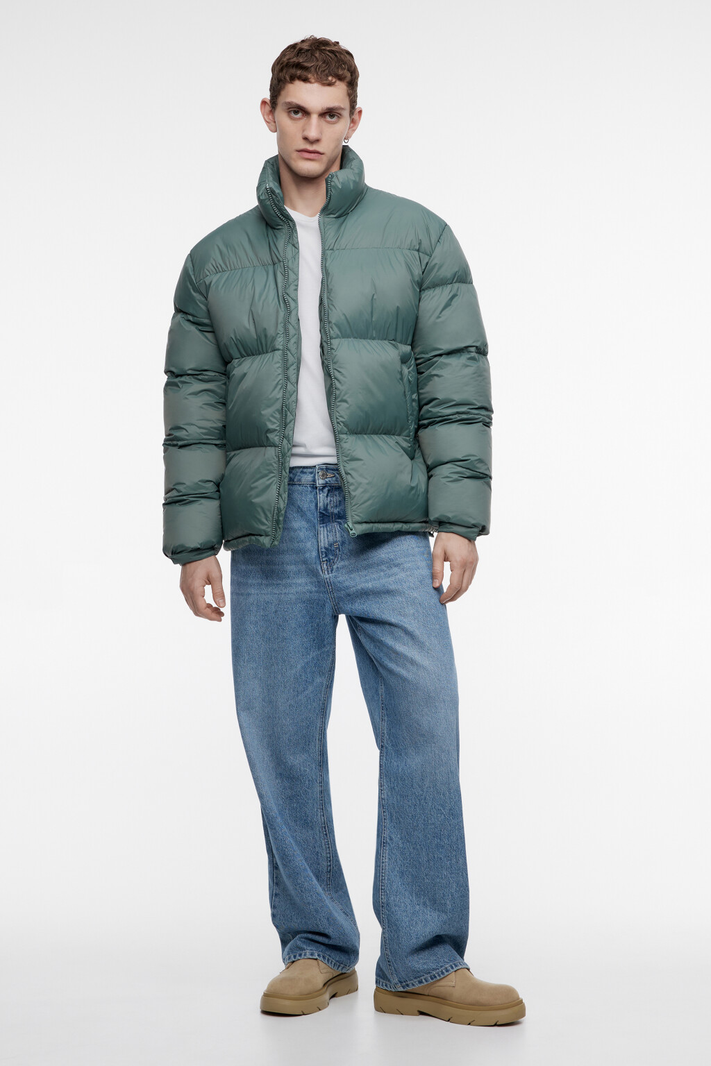 Куртка-пуховик стеганая с воротником-стойкой - цвет зеленый - 5