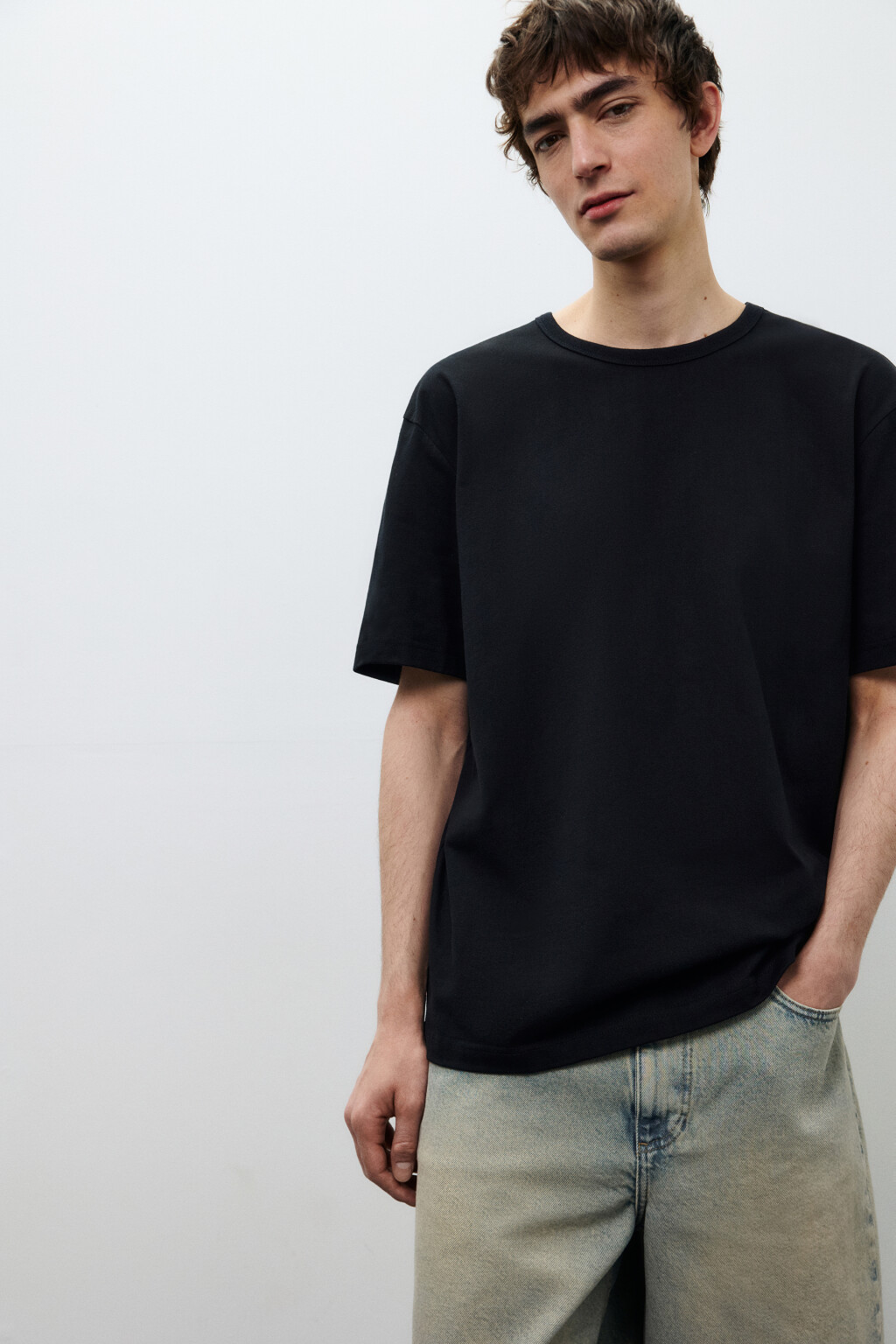 Футболка прямая базовая из хлопка - цвет черный - 1
