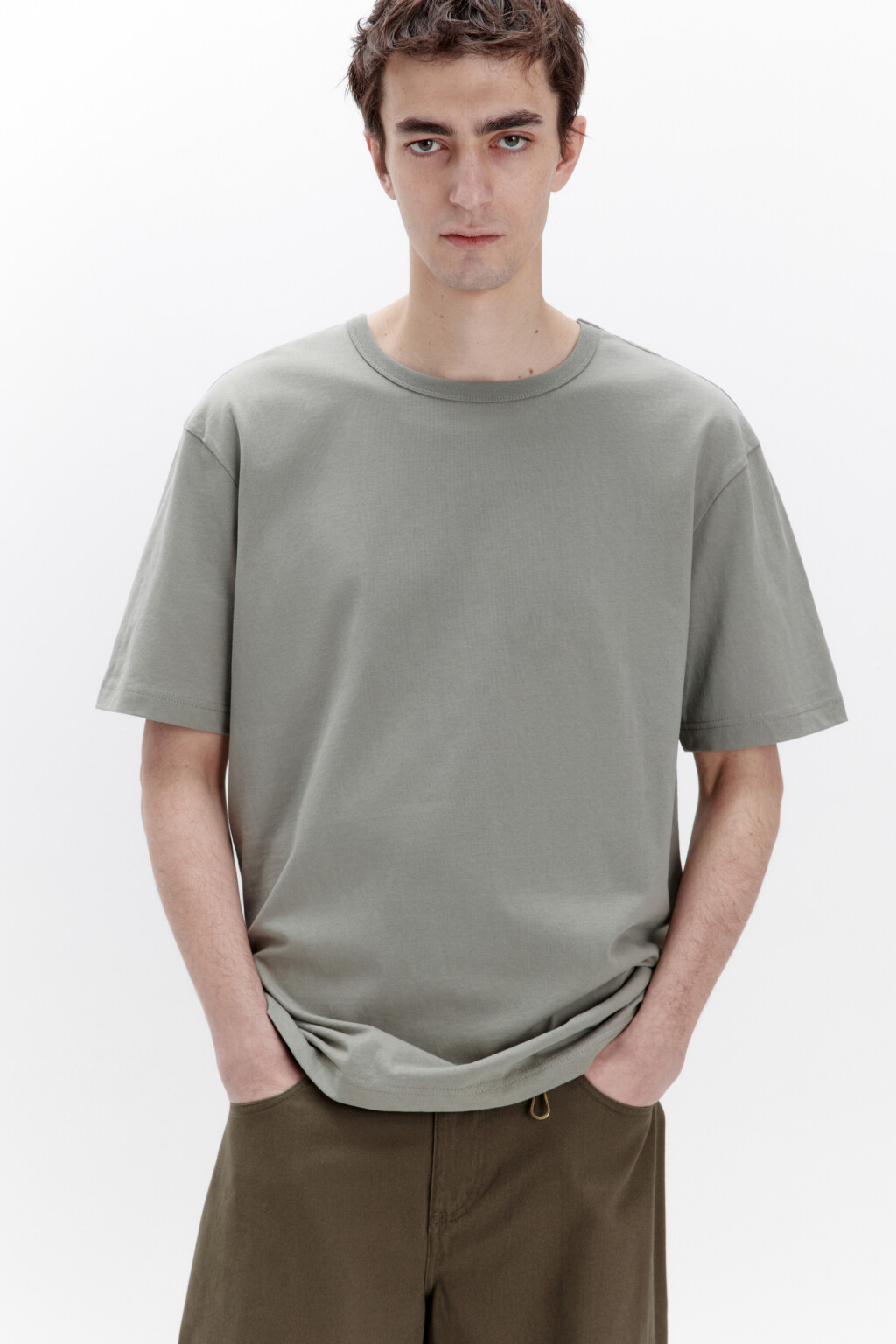 Футболка прямая базовая из хлопка - цвет зеленый - 1