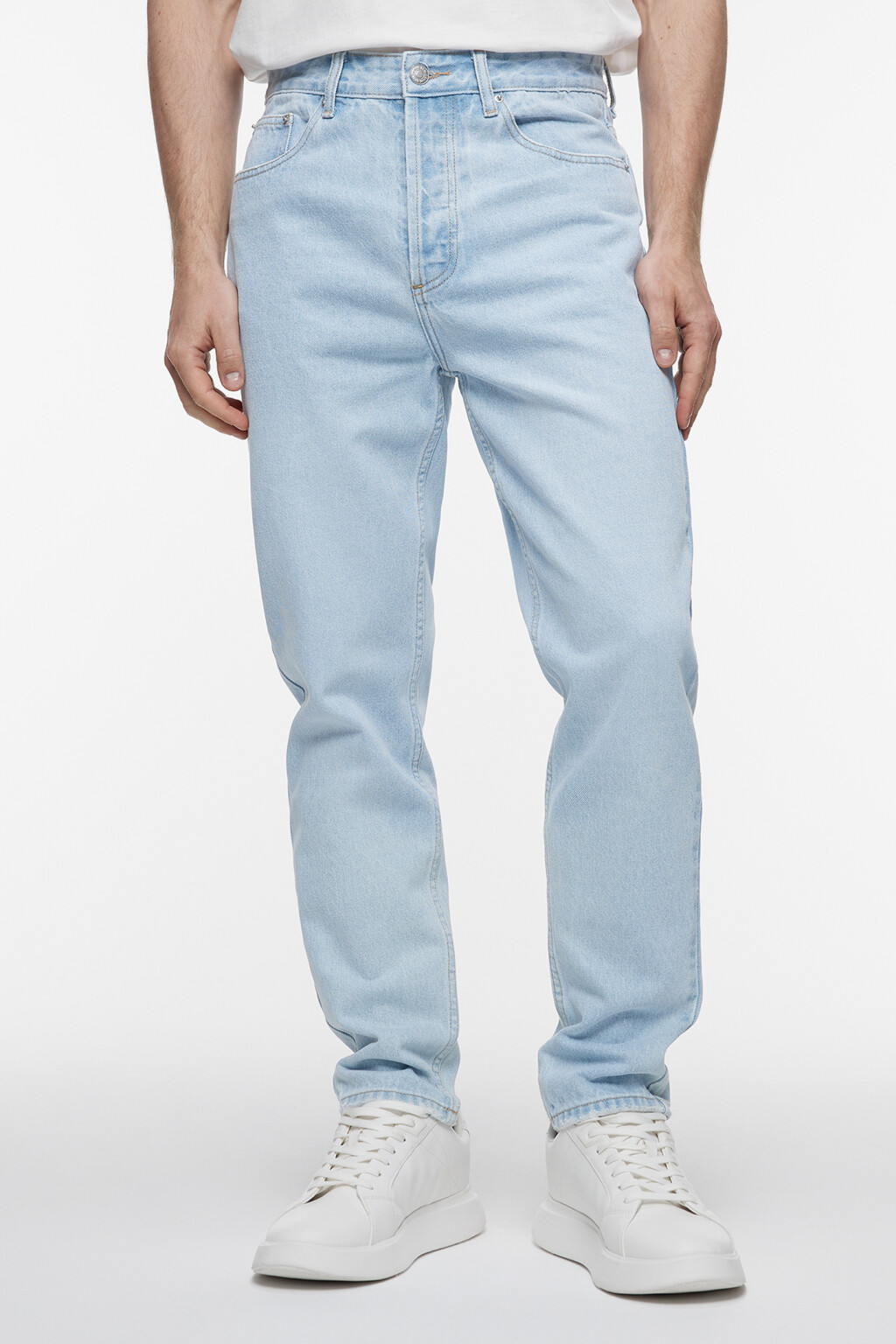 Джинсы slim зауженные со средней посадкой - цвет голубой - 3