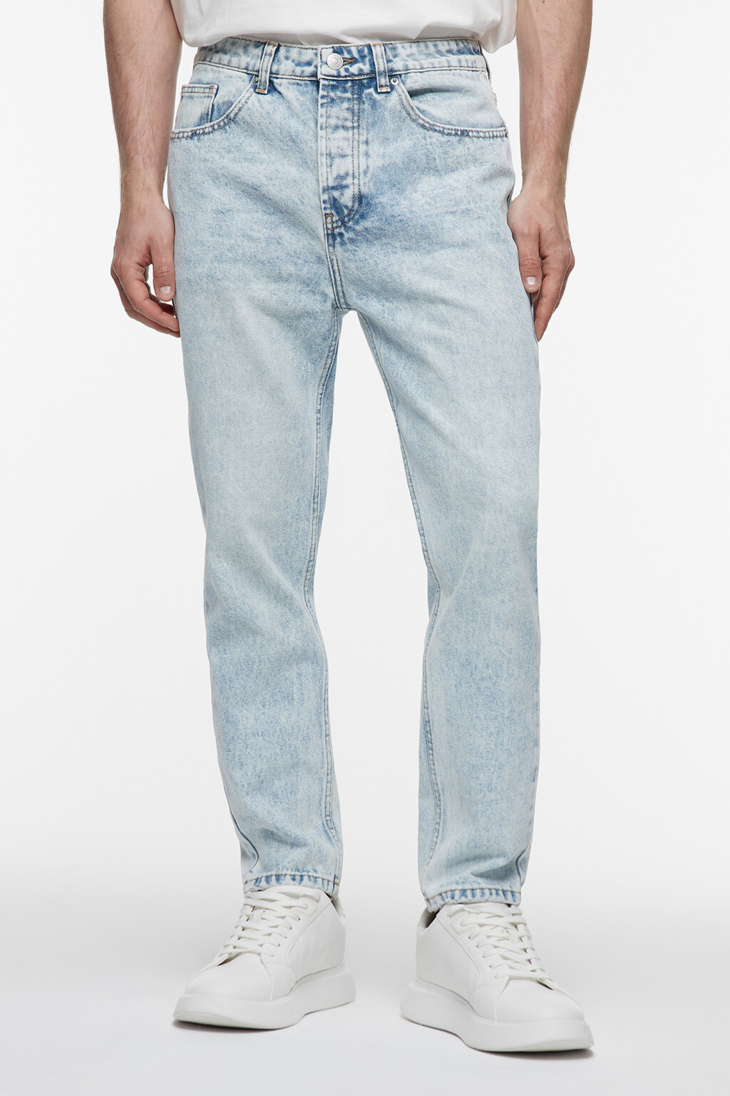 Джинсы slim зауженные укороченные со средней посадкой - цвет голубой - 2