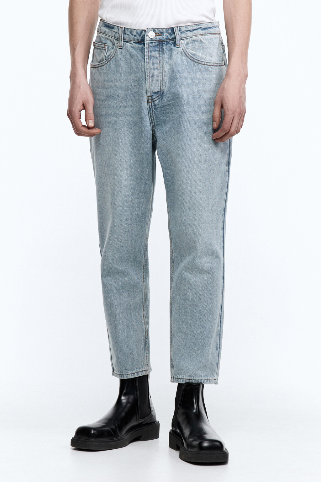 Джинсы slim fit зауженные укороченные - цвет голубой - 1