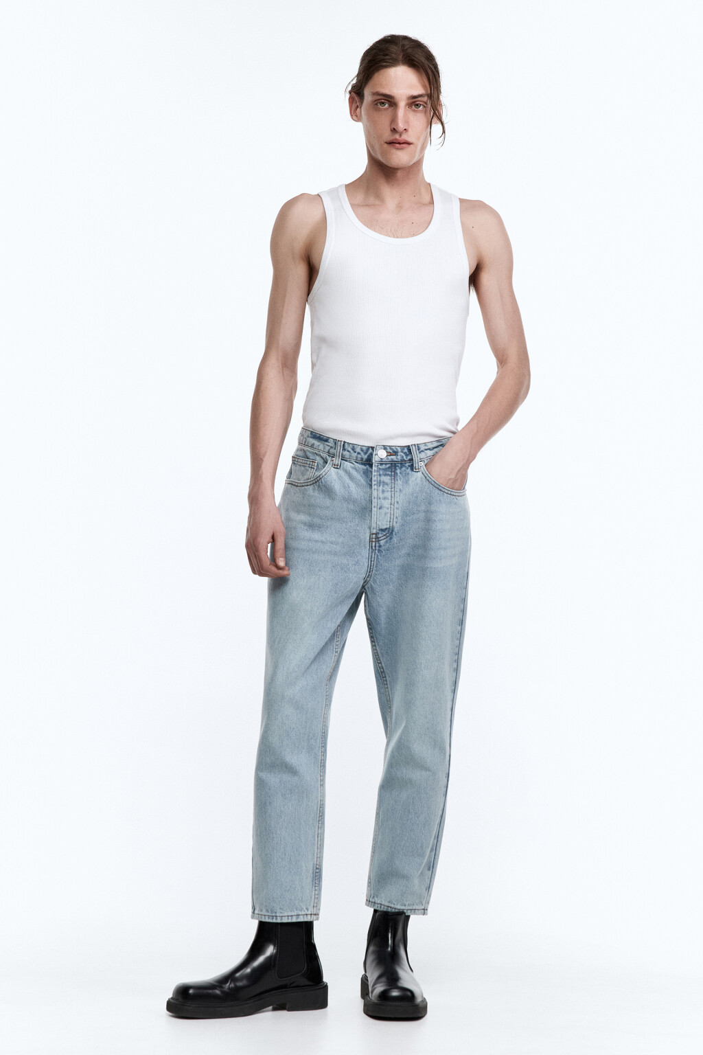 Джинсы slim fit зауженные укороченные - цвет голубой - 3