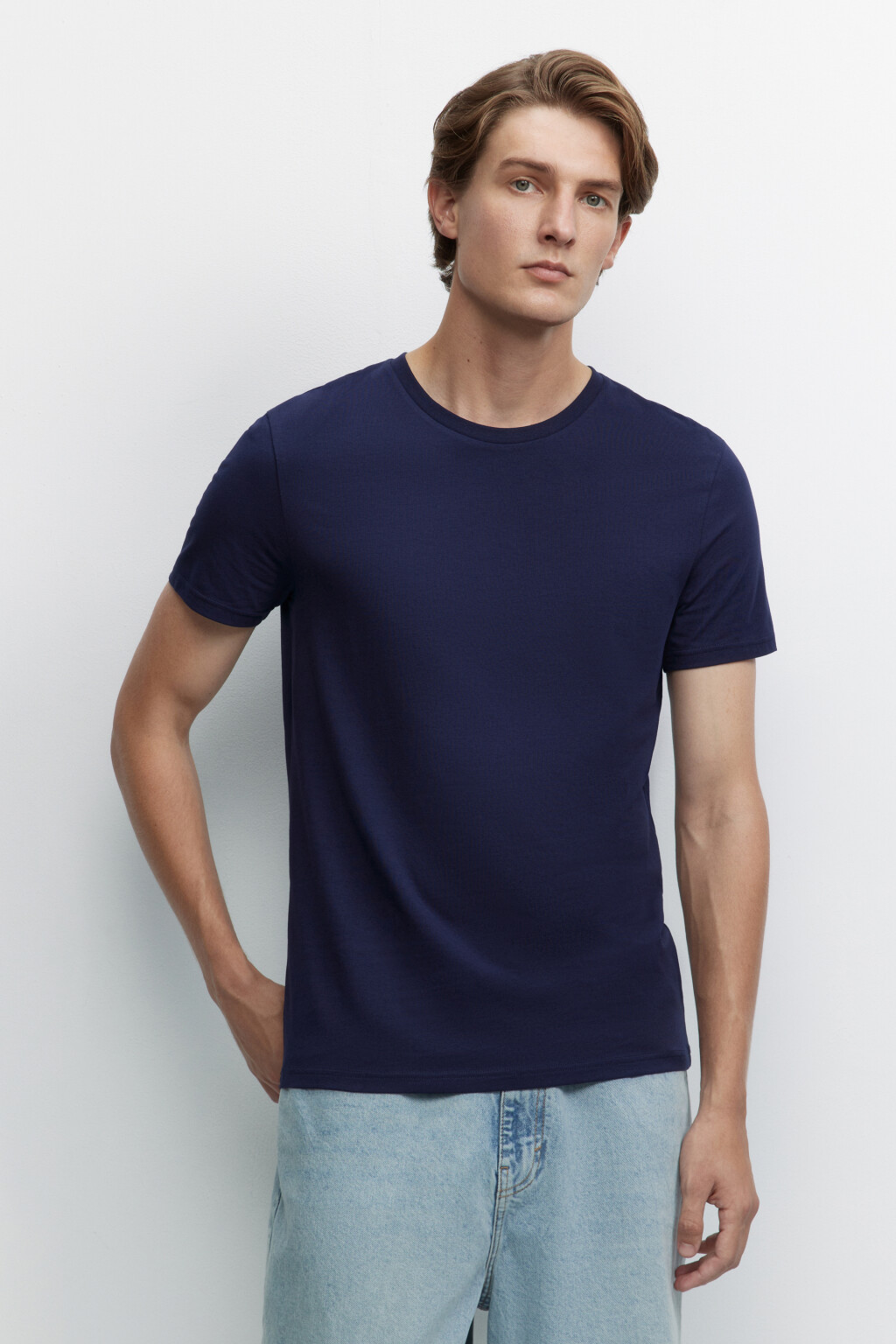 Футболка slim хлопковая базовая - цвет синий - 2